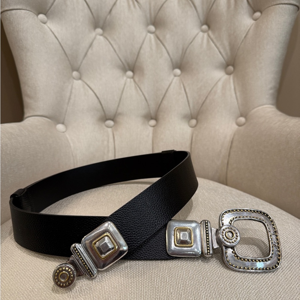 Chicos Leather Black and Silver Women's Belt
